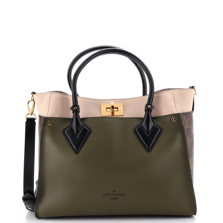 On My Side Tote Leather with Monogram Canvas MM