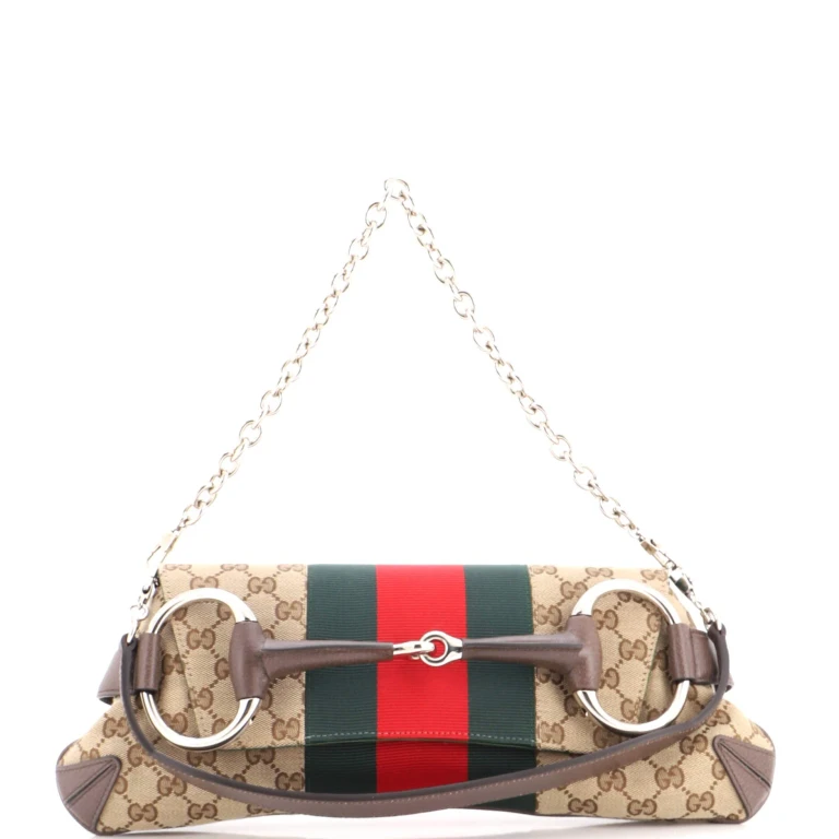 Horsebit NM Web Chain Clutch GG Canvas Medium