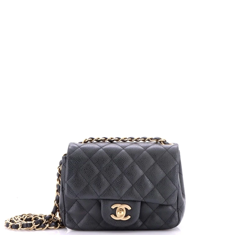 Square Classic Single Flap Bag Quilted Caviar Mini