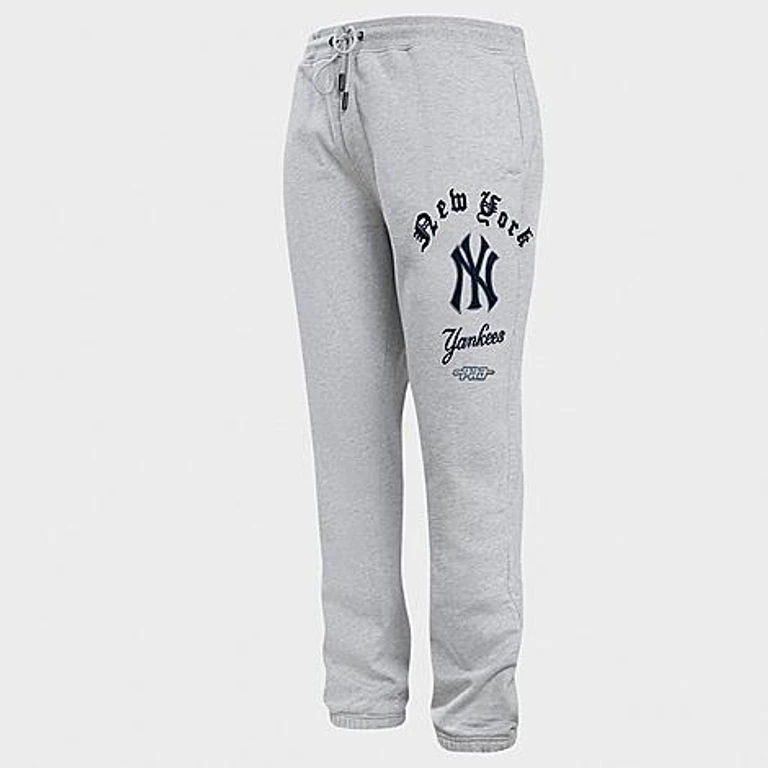 Pro Standard Men's New York Yankees MLB Old English Fleece Sweatpants in Heather Grey Size: Small
