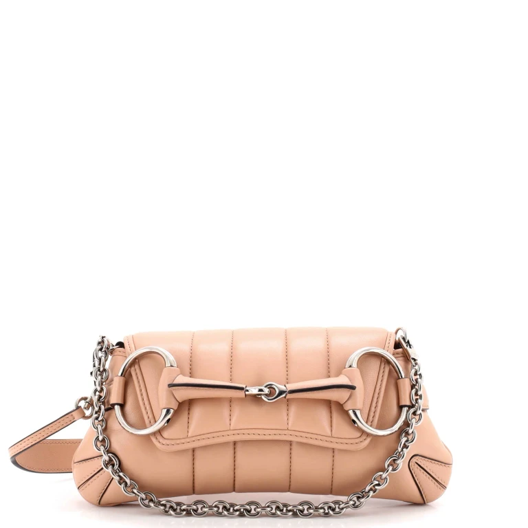 Horsebit Chain Shoulder Bag Vertical Quilted Leather Small