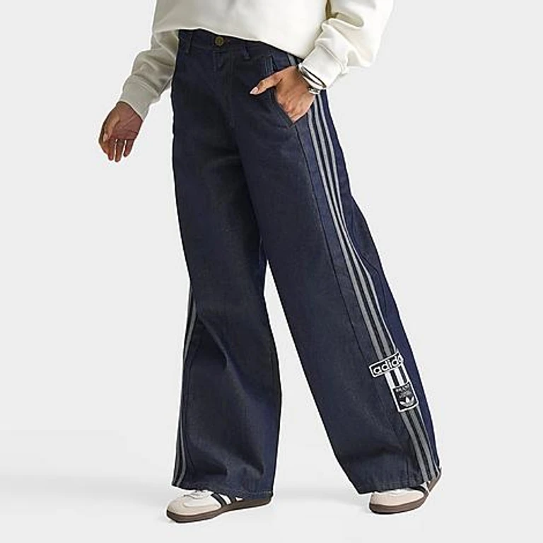 Women's Originals Adibreak Mid-Rise Wide-Leg Denim Pants in Indigo Denim Size: 24