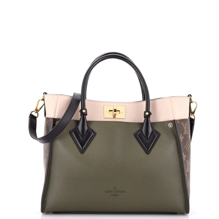 On My Side Tote Leather with Monogram Canvas MM