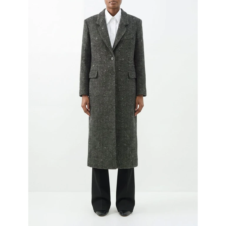 Single-Breasted Long Coat in Cotton with Chevron Pattern (MA0602FAD4D02IECBK)