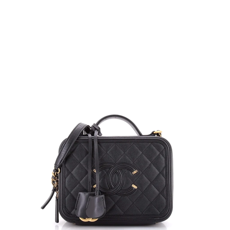Filigree Vanity Case Quilted Caviar Medium