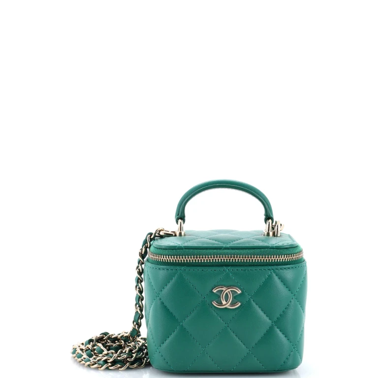 Classic Top Handle Vanity Case with Chain Quilted Lambskin Mini