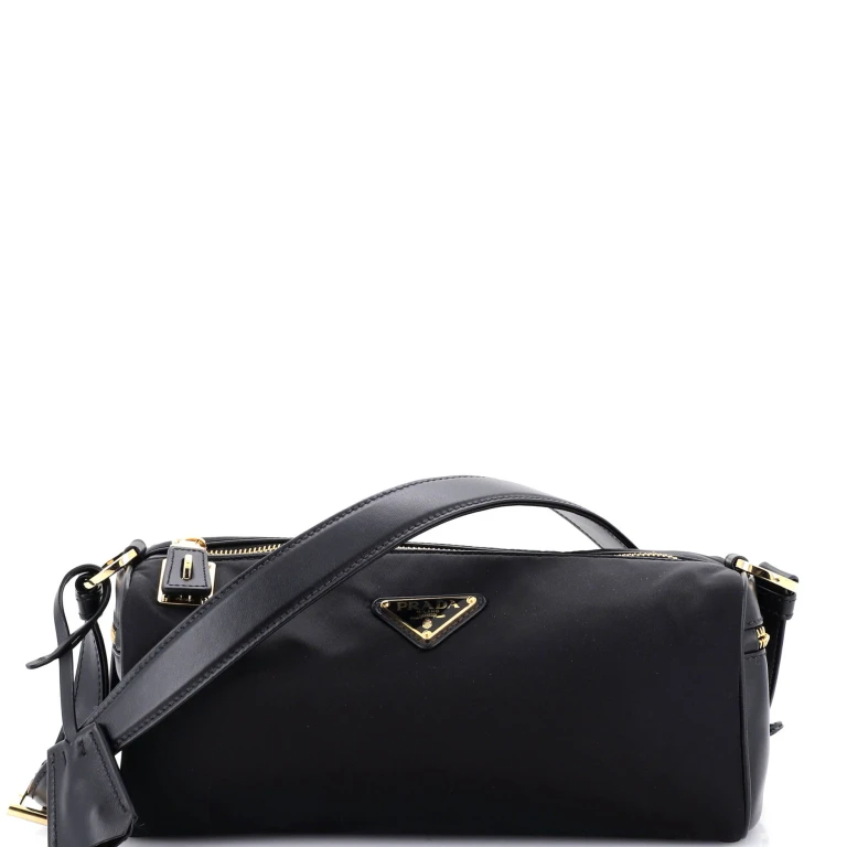 Padlock Bauletto Shoulder Bag Re-Nylon with Leather Medium