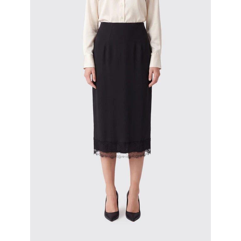 Falda midi lápiz de seda con inserts de encaje y talle alto Ermanno Scervino
