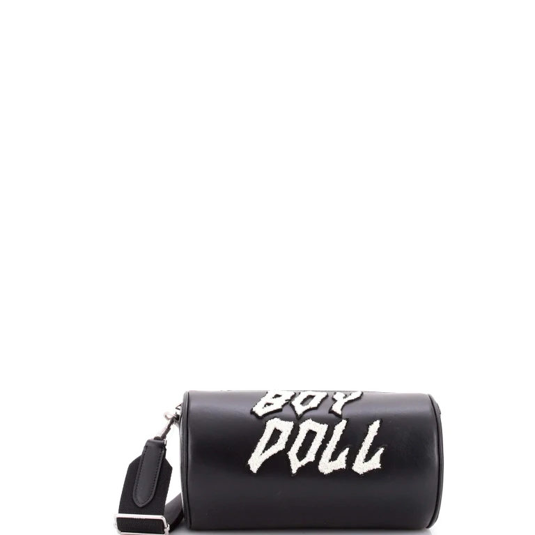 Cylinder Shoulder Bag Leather with Applique