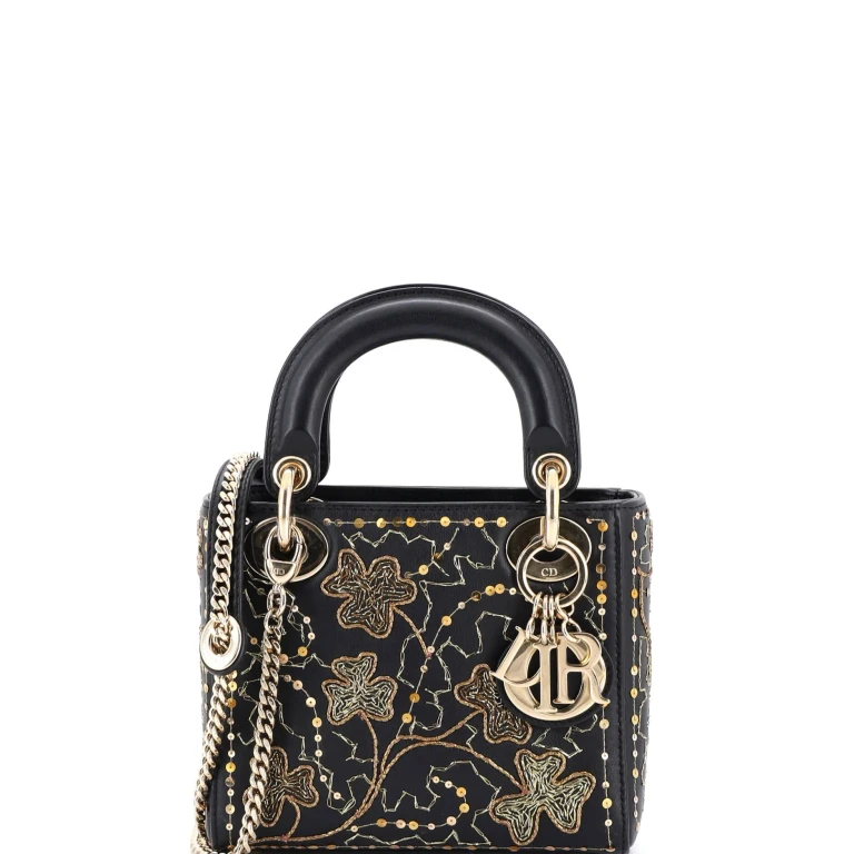 Lady Dior Chain Bag Embroidered Calfskin Mini