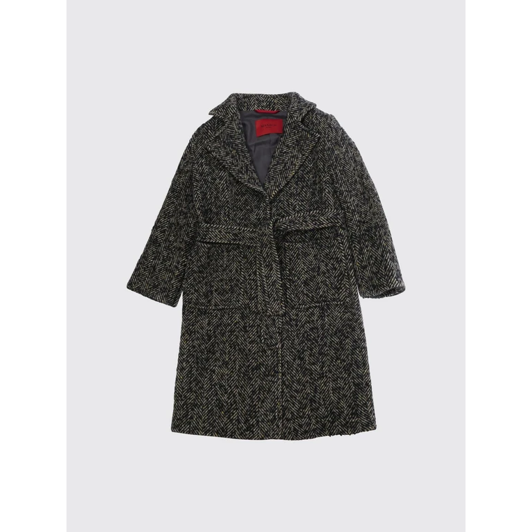 Girl's Chevron Robe Coat in Wool and Alpaca with Belt (MX0440MX02NMX900)