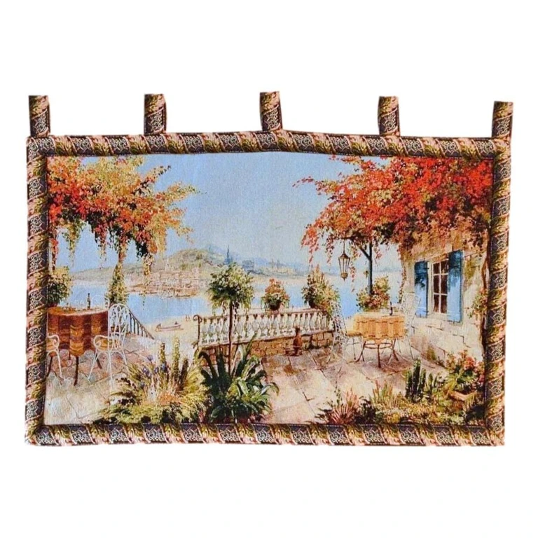 Tache Tapestry Summer Ocean View Coastal Table for Two Wall Hanging Art 28 x 47 (13571B)