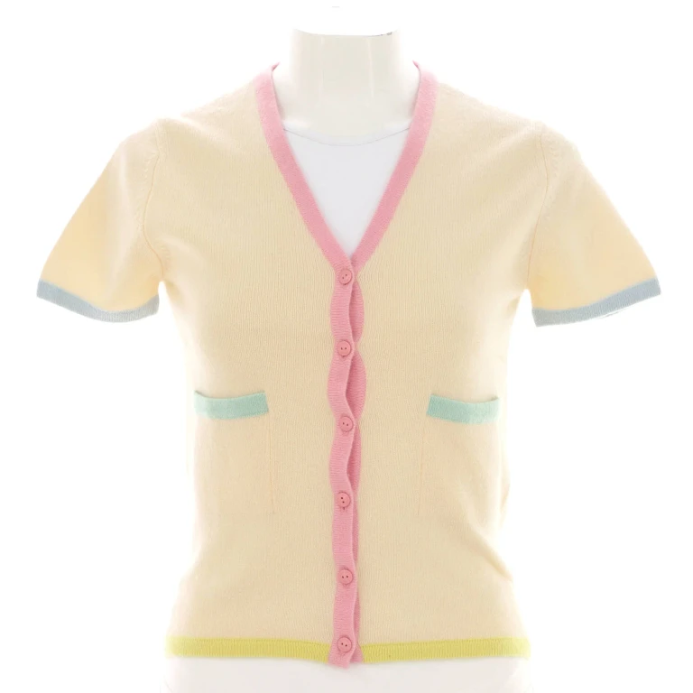 Women's Vintage V-Neck Short Sleeve Cardigan Cashmere