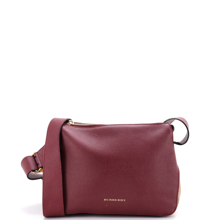 Helmsley Crossbody Bag Leather with House Check Canvas Small