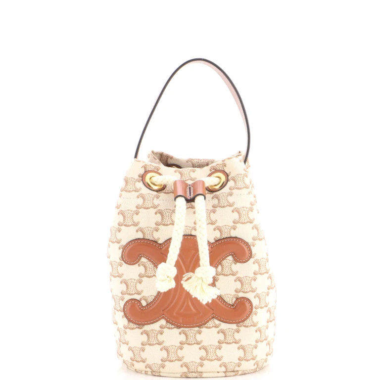 Triomphe Drawstring Bucket Bag Triomphe Canvas with Leather Teen