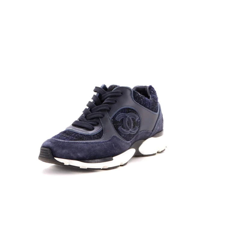 Women's CC Low-Top Sneakers Leather and Tweed
