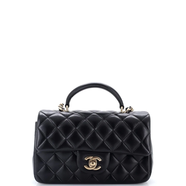 Classic Single Flap Top Handle Bag Quilted Lambskin Mini