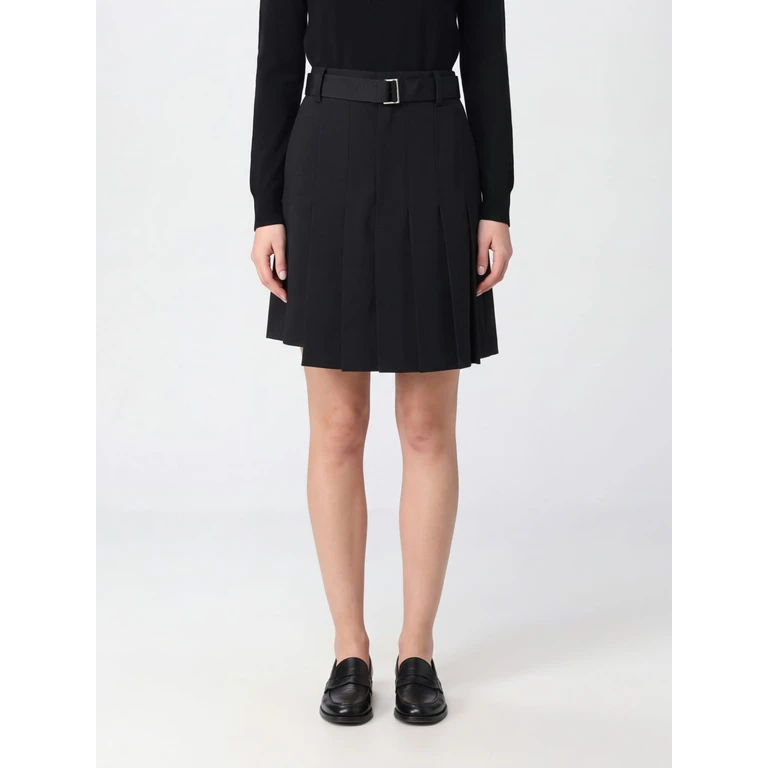 High-Waisted Pleated Wool Shorts with Asymmetrical Hem (2608573001)