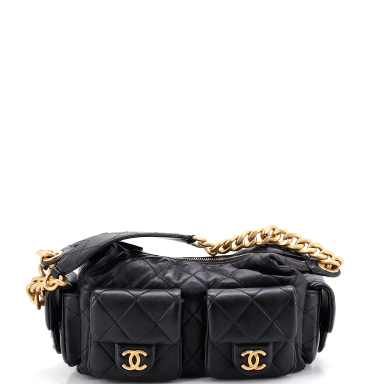 Trendy Pockets Hobo Quilted Lambskin Large
