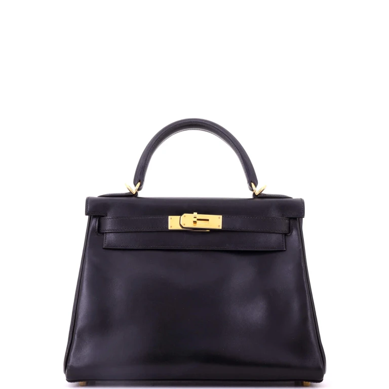 Kelly Handbag Noir Box Calf with Gold Hardware 28