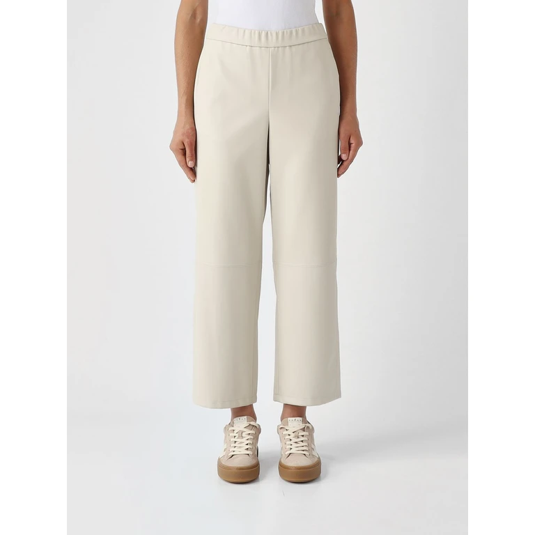 Cropped Straight-Leg Trousers in Faux Leather with Elastic Waist (2626786028600002)