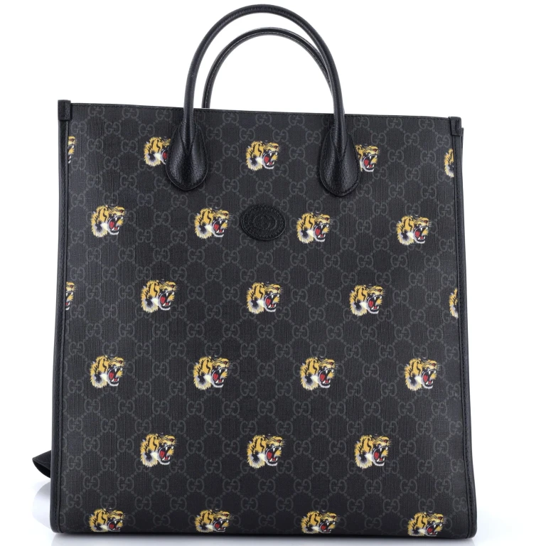 Interlocking G Patch Web Strap Convertible Tote Printed GG Coated Canvas Tall