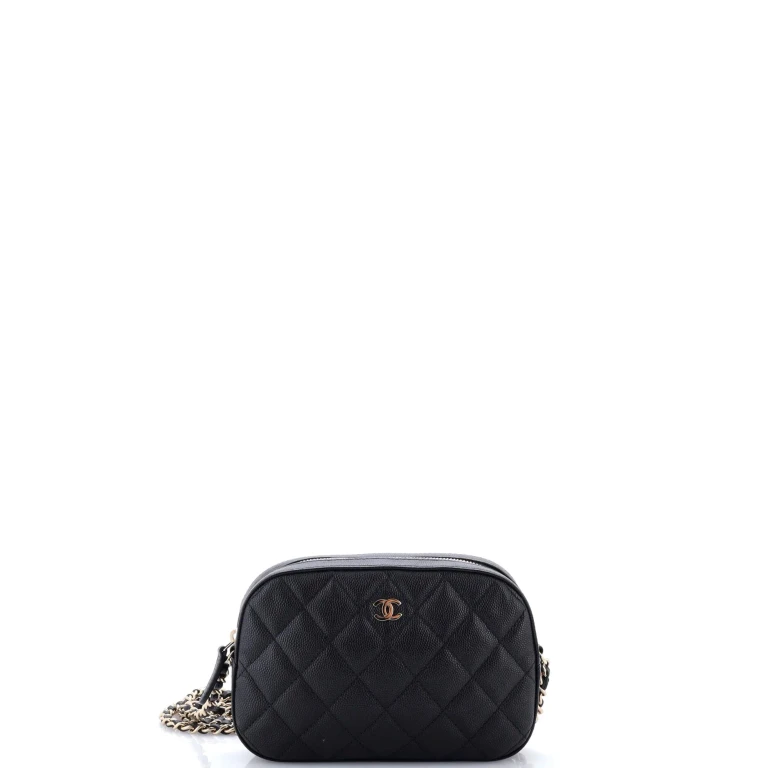 Zip Around Chain Camera Case Quilted Caviar Mini