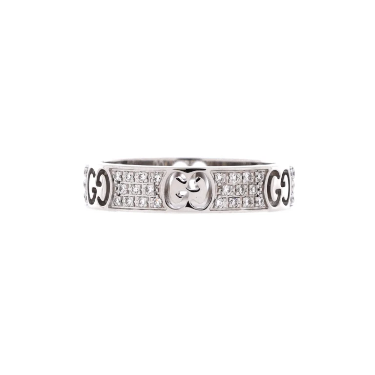 Icon Band Ring 18K White Gold with Pave Diamonds 4mm