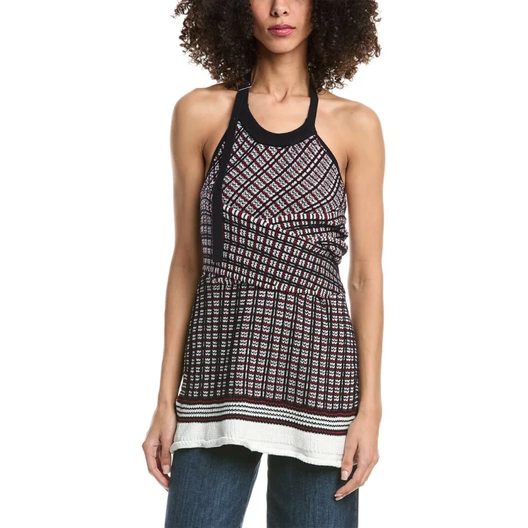 Plaid Jacquard Back-Tie Halter Top