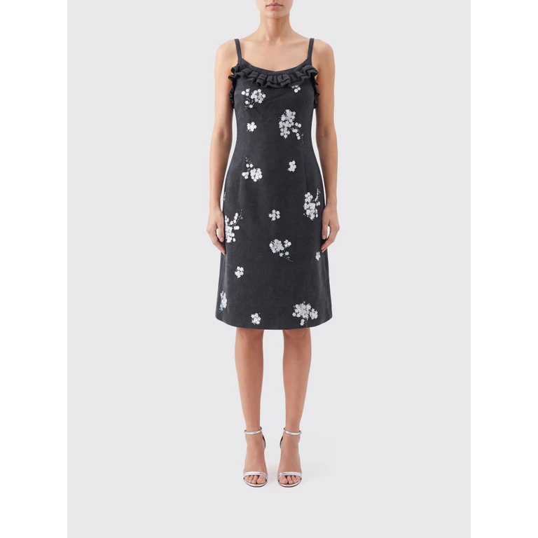 Wool Sheath Mini Dress with Ruffles and Beads (MWDFDR21WFO023GR100)