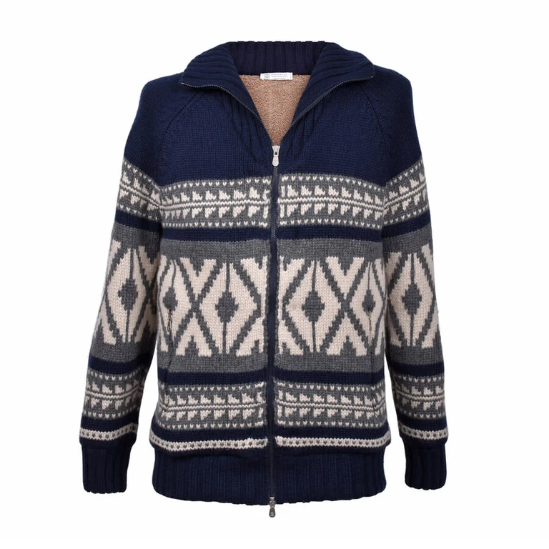 Mens Navy Blue Wool Knit Zip Front Jacket