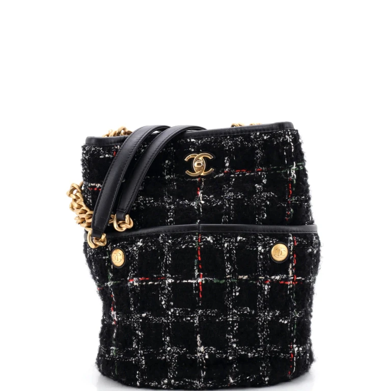 CC Turnlock Chain Bucket Tote Quilted Tweed Small