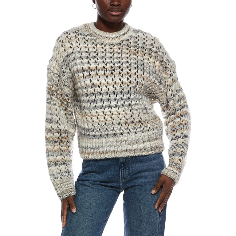 Fawn Open Stitch Stripe Wool & Alpaca-Blend Pullover