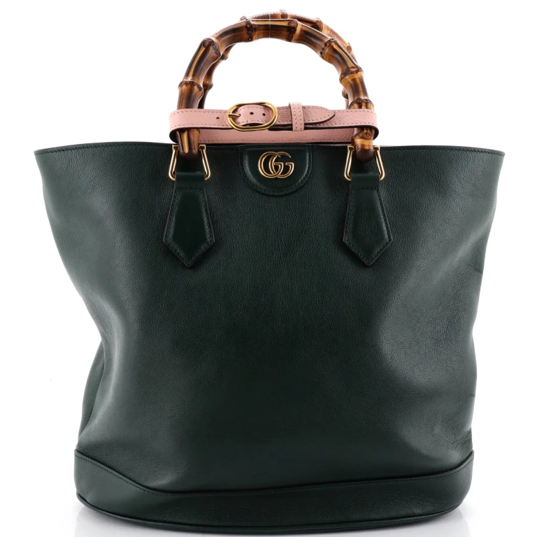 Diana Bamboo Handle Round Tote Leather Medium