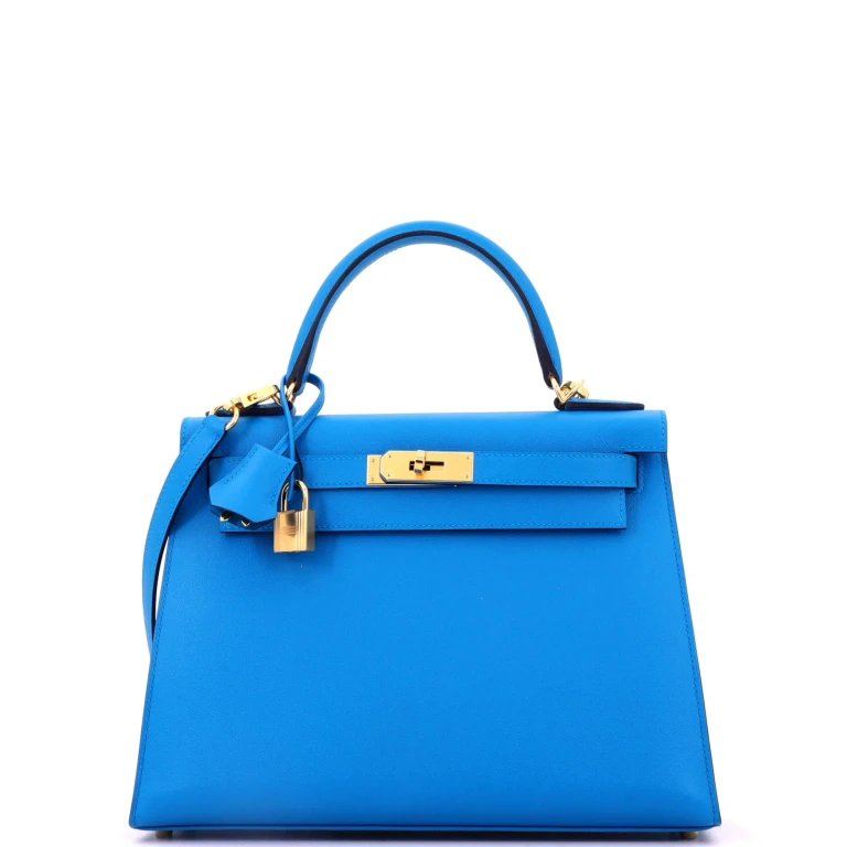 Kelly Handbag Bleu Frida Madame with Gold Hardware 28