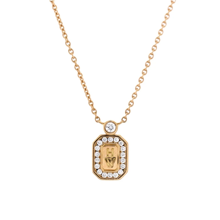 HW Logo Pendant Necklace 18K Yellow Gold with Diamonds