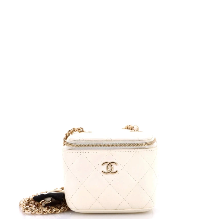 Camellia Bow Vanity Case with Chain Quilted Lambskin Mini