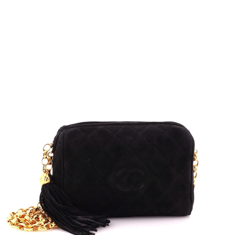 Vintage Diamond CC Camera Bag Quilted Suede Small