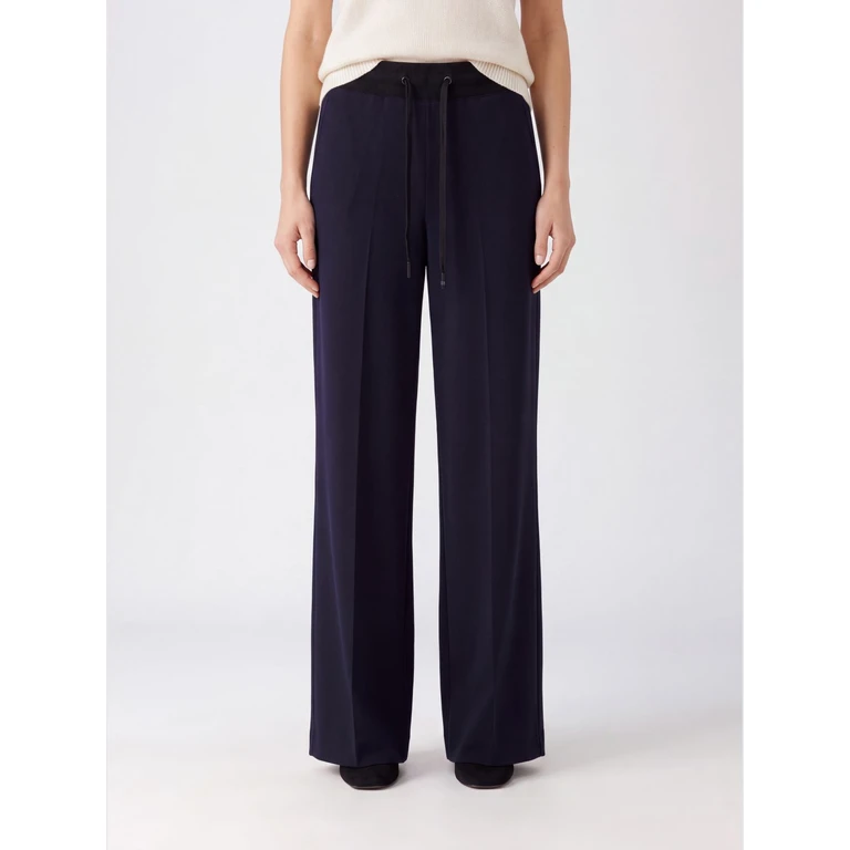 ELISABETTA FRANCHI Wide-Leg Knit Jogging Trousers in Viscose with Drawstring (KP75S66E2I11)