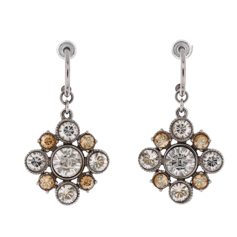CC Floral Drop Earrings Metal with Crystals