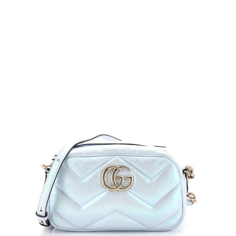 GG Marmont Shoulder Bag Chevron Iridescent Leather Small