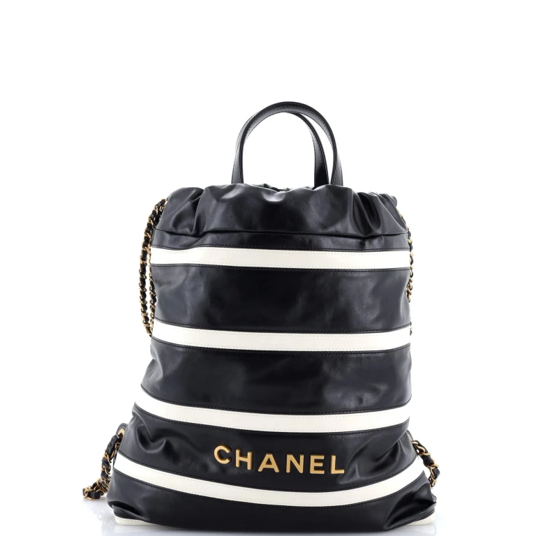 22 Chain Backpack Striped Shiny Calfskin Medium