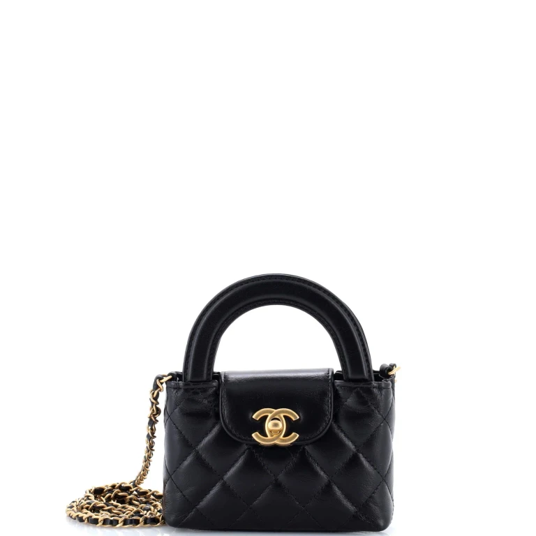 Kelly Top Handle Shopping Bag Quilted Shiny Aged Calfskin Nano