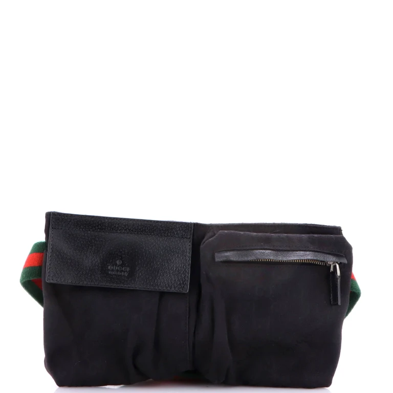 Vintage Double Belt Bag GG Canvas with Leather Small
