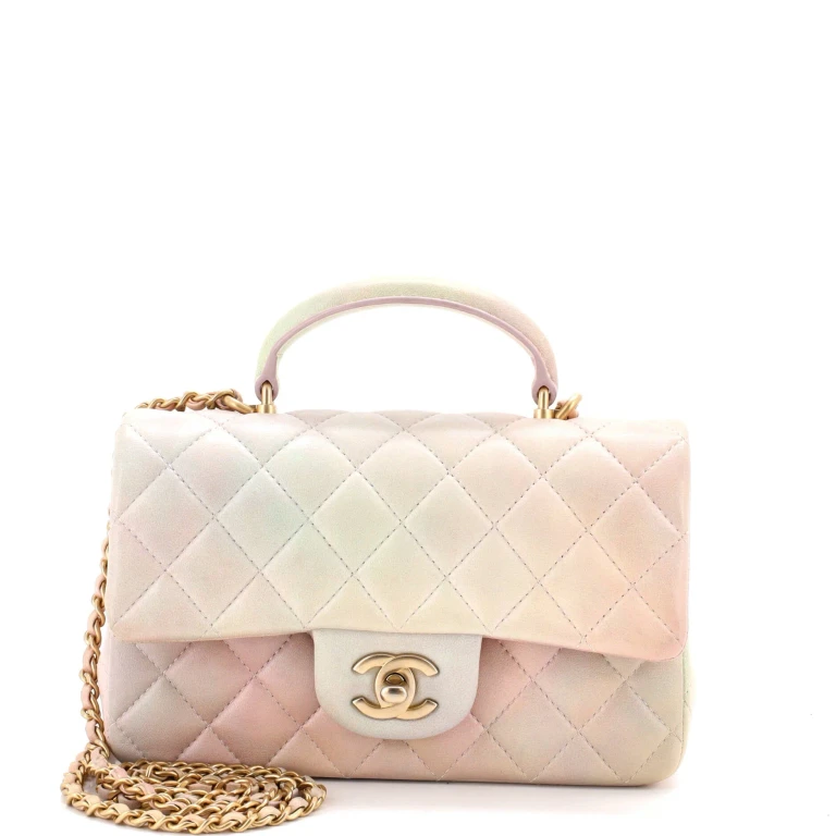 Classic Single Flap Top Handle Bag Quilted Ombre Lambskin Mini