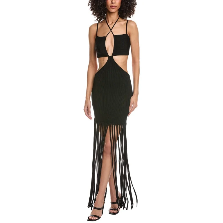 Crepe Matte Cutout Strap Midi Dress