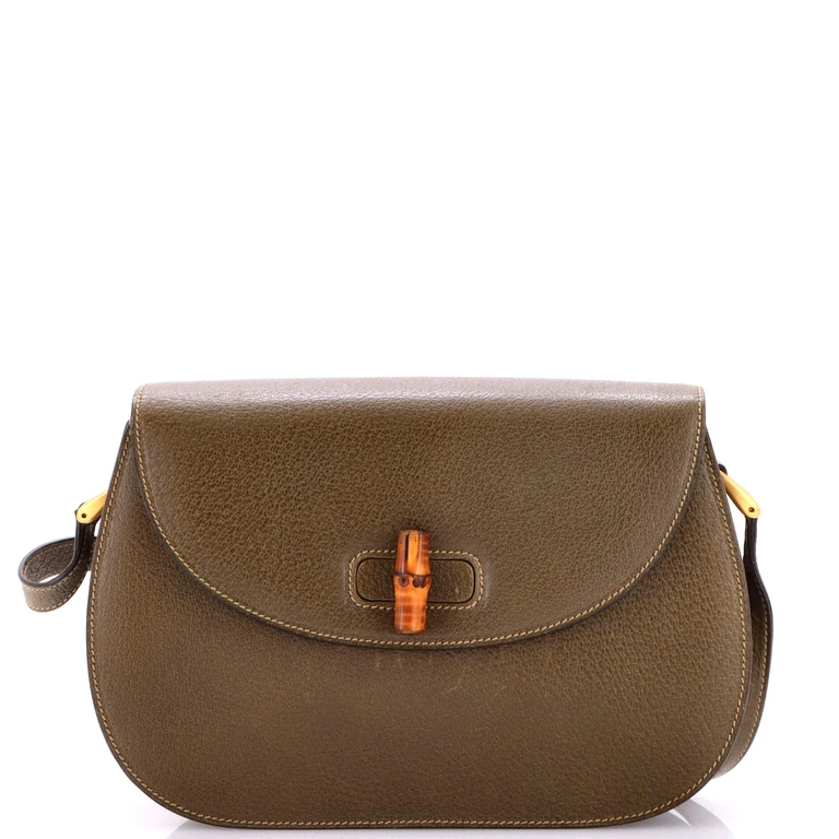 Vintage Convertible Bamboo Top Handle Bag Leather Medium