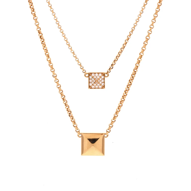 Clou d'H Double Pendant Necklace 18K Rose Gold with Diamonds