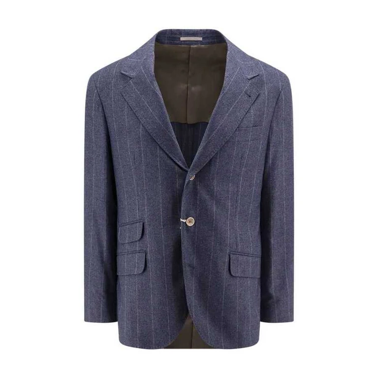 Men's Denim Wool Silk Pinstripe Blazer