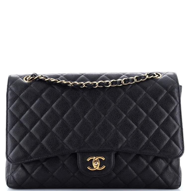 Vintage Classic Double Flap Bag Quilted Caviar Maxi